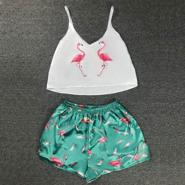 New Sexy Pijamas Women Pajama Set Silk Home Suit Animal Prin - Mubimart