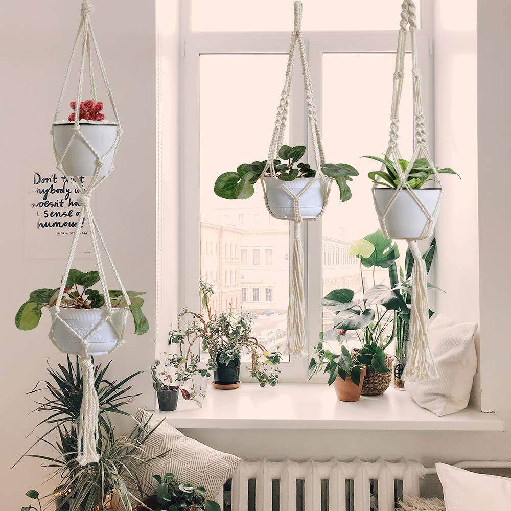 4 Pack - Macrame Hanging Baskets - Mubimart
