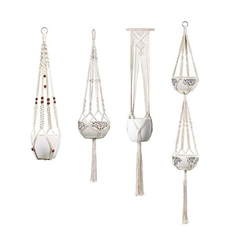 4 Pack - Macrame Hanging Baskets - Mubimart