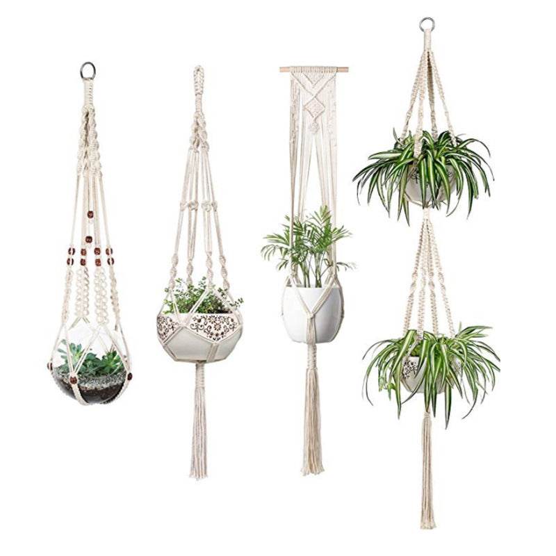 4 Pack - Macrame Hanging Baskets - Mubimart