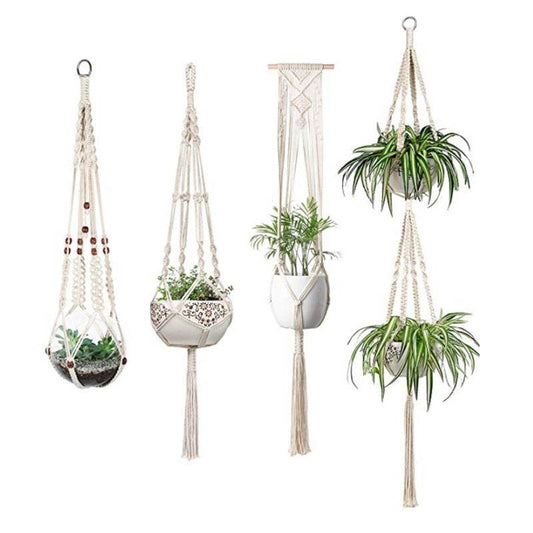4 Pack - Macrame Hanging Baskets - Mubimart
