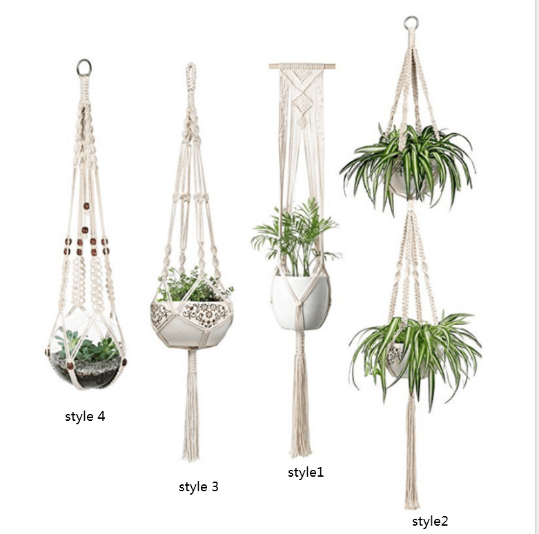 4 Pack - Macrame Hanging Baskets - Mubimart