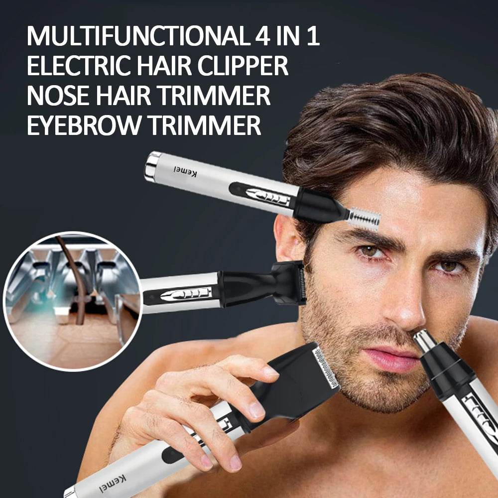 4 in1 Electric Nose Ear Trimmer Nasal Hair Cut Clipper Unisex Hair Removal Eyebrow Trimer Beard Shaving Machine Scissors Razor - Mubimart