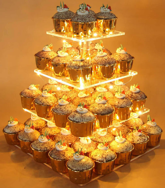 4-layer Thickened Square Acrylic Luminous Cake Stand Led Lights Wedding Holiday Display Stand Candy Stand Wedding Props - Mubimart