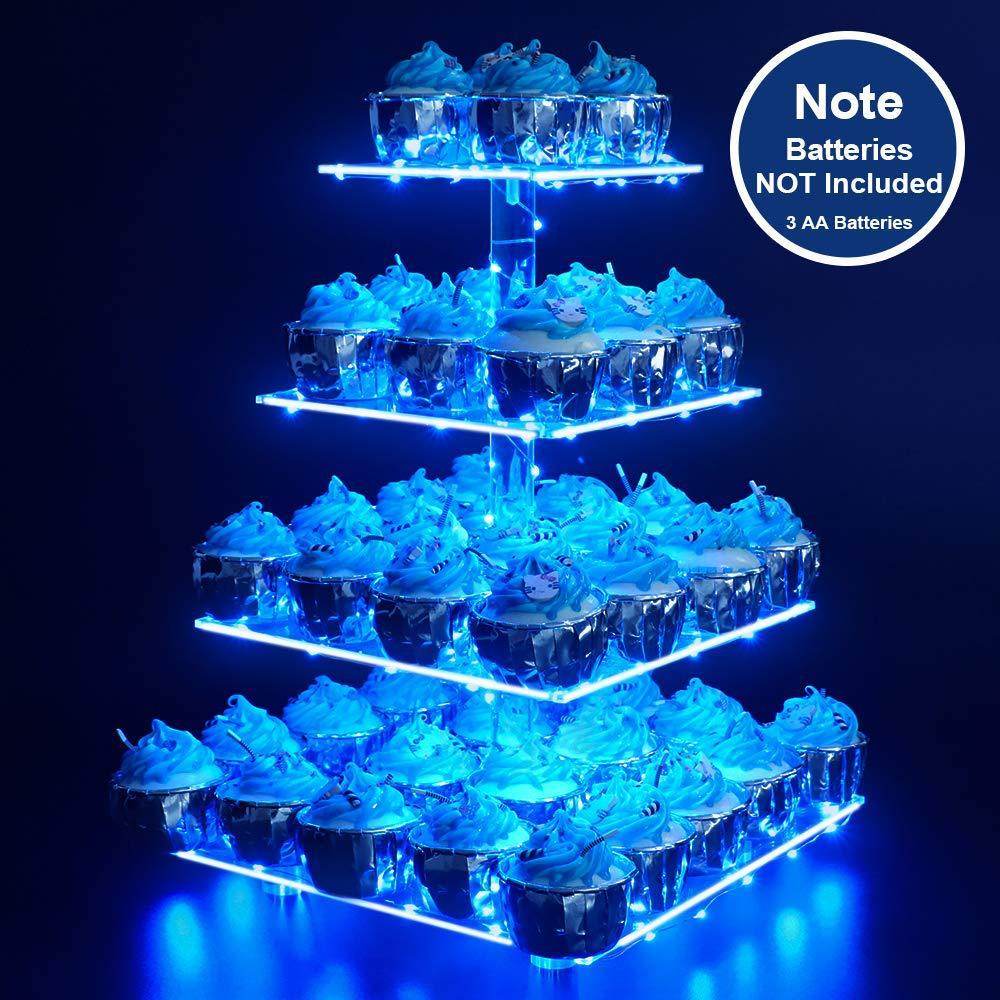 4-layer Thickened Square Acrylic Luminous Cake Stand Led Lights Wedding Holiday Display Stand Candy Stand Wedding Props - Mubimart