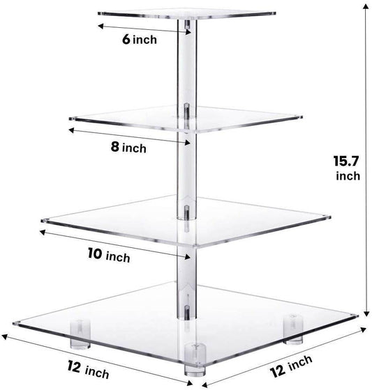 4-layer Thickened Square Acrylic Luminous Cake Stand Led Lights Wedding Holiday Display Stand Candy Stand Wedding Props - Mubimart