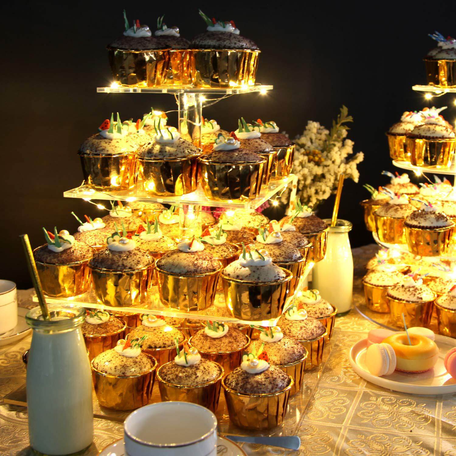 4-layer Thickened Square Acrylic Luminous Cake Stand Led Lights Wedding Holiday Display Stand Candy Stand Wedding Props - Mubimart