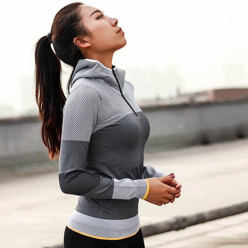 Women Hooded running jacket Long Sleeve Sweatshirt - Mubimart