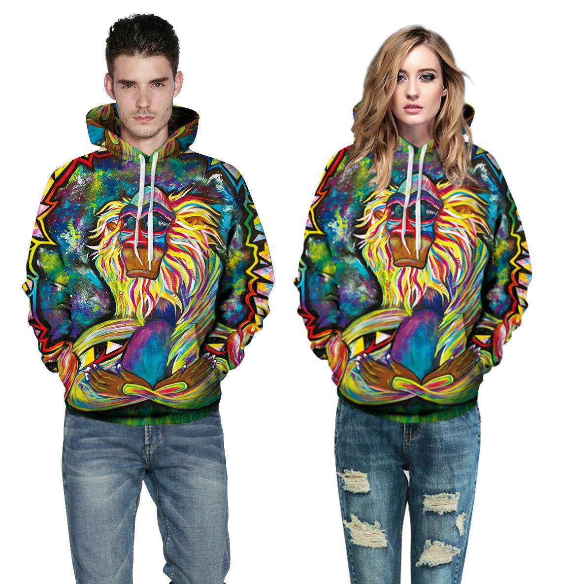 Fashion Men&Women Hoodie Monkey 3d Print Sweatshirts Hip Hop Streetwear Coats Couples Tracksuits Pocket Plus Size Brand Hoodie - Mubimart