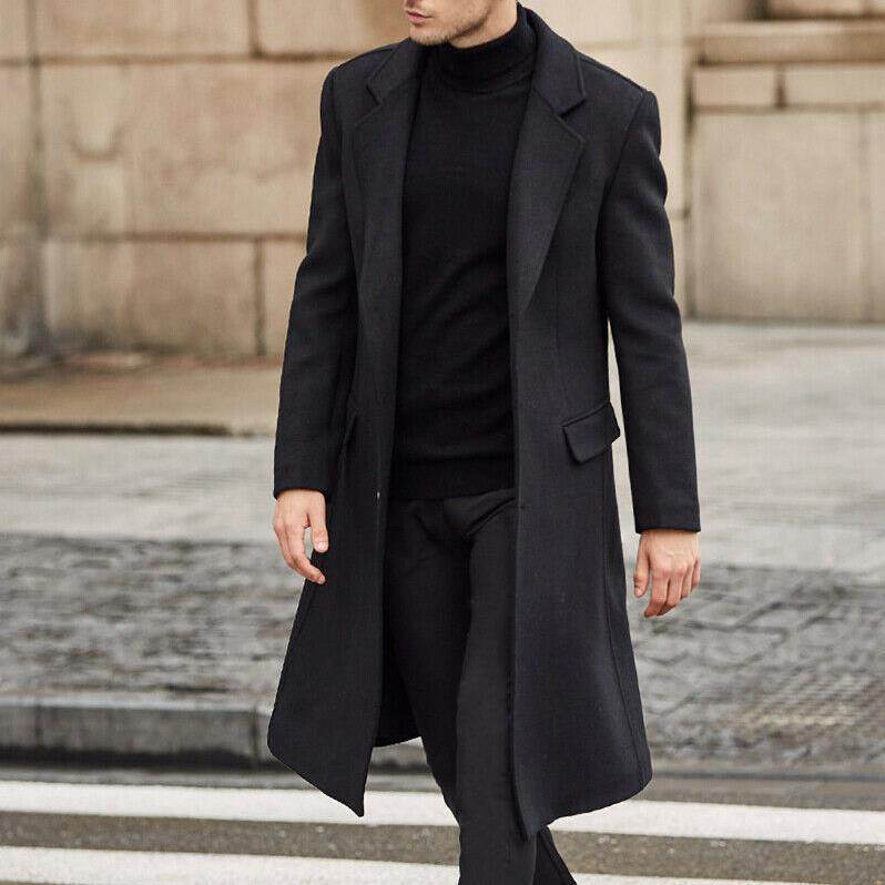 Men's long trench coat woolen coat - Mubimart