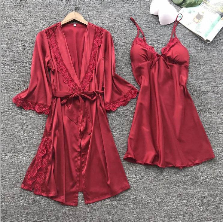 Pajamas simulation silk nightgown plus size nightdress - Mubimart