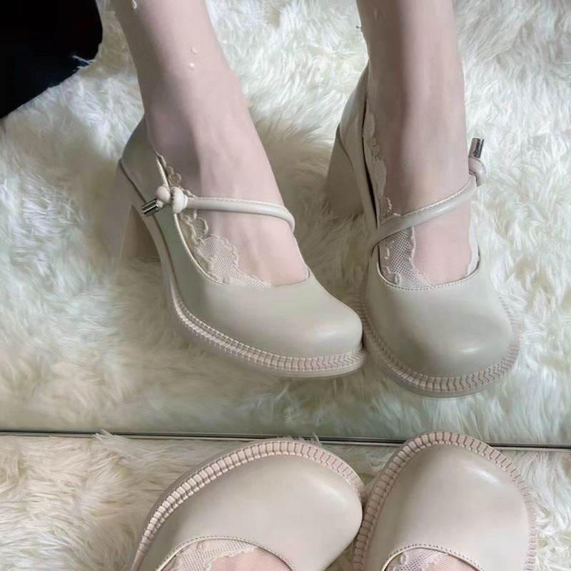 Women's Retro French Mary Jane High Heels - Mubimart