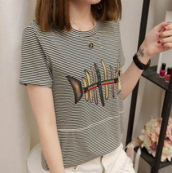 Striped short sleeve t-shirt for women - Mubimart