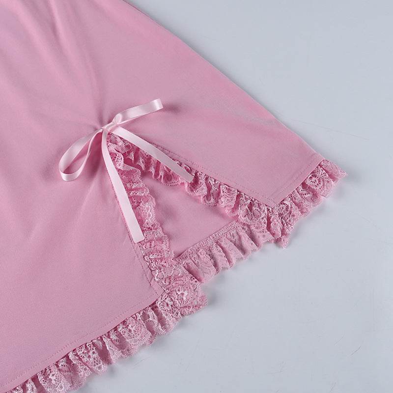 Lace Drawstring Slip Dress For Women - Mubimart