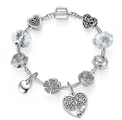 Women Bracelet 925 Unique Silver Crystal Charm Bracelet for Women DIY Beads Bracelets & Bangles Jewelry Gift - Mubimart
