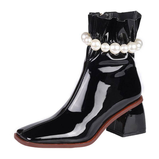 Square Toe Chunky Heel Short Boots Women - Mubimart