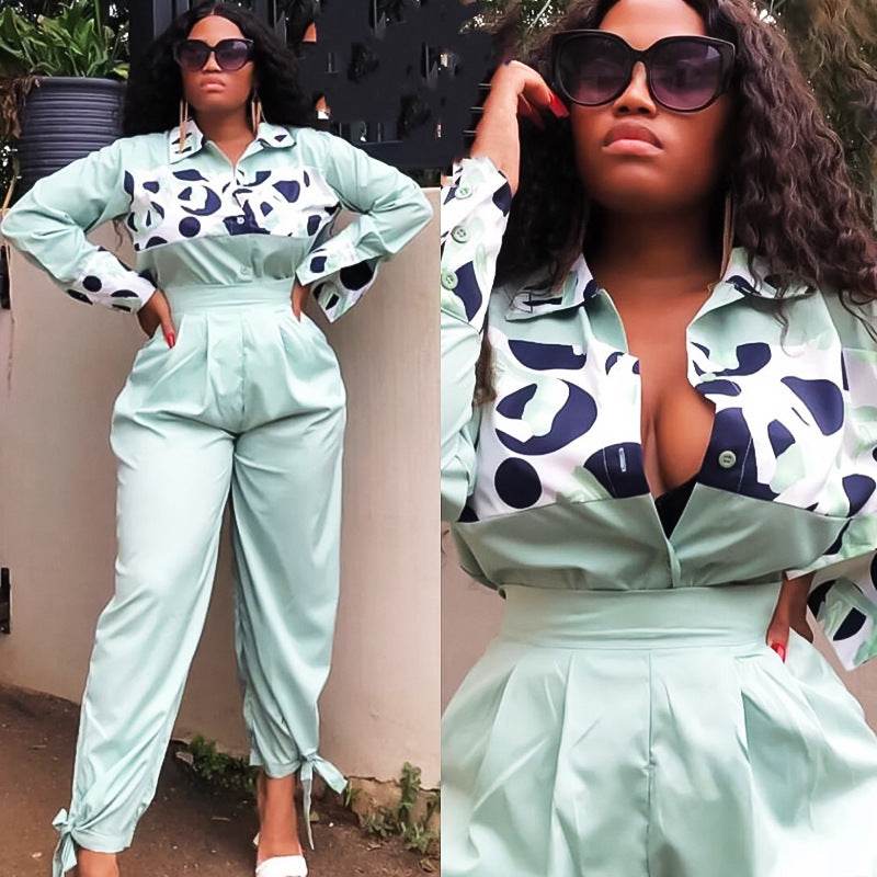 African Plus Size Women's Printed Casual Jumpsuit - Mubimart