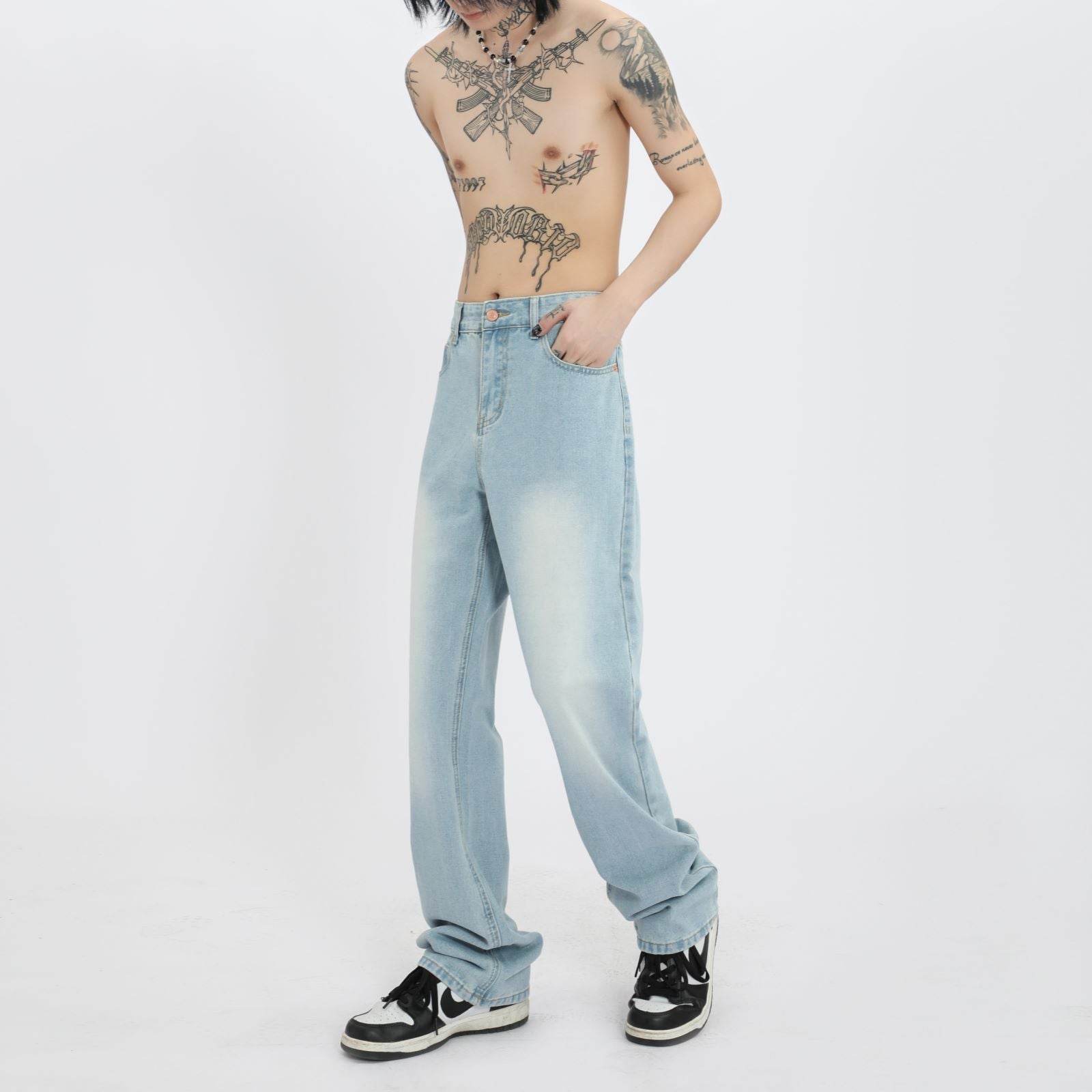 Ice Blue Jeans High Street Distressed Bootcut Trousers - Mubimart
