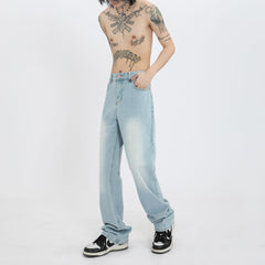 Eisblaue High Street Jeans-Bootcut-Hose im Used-Look