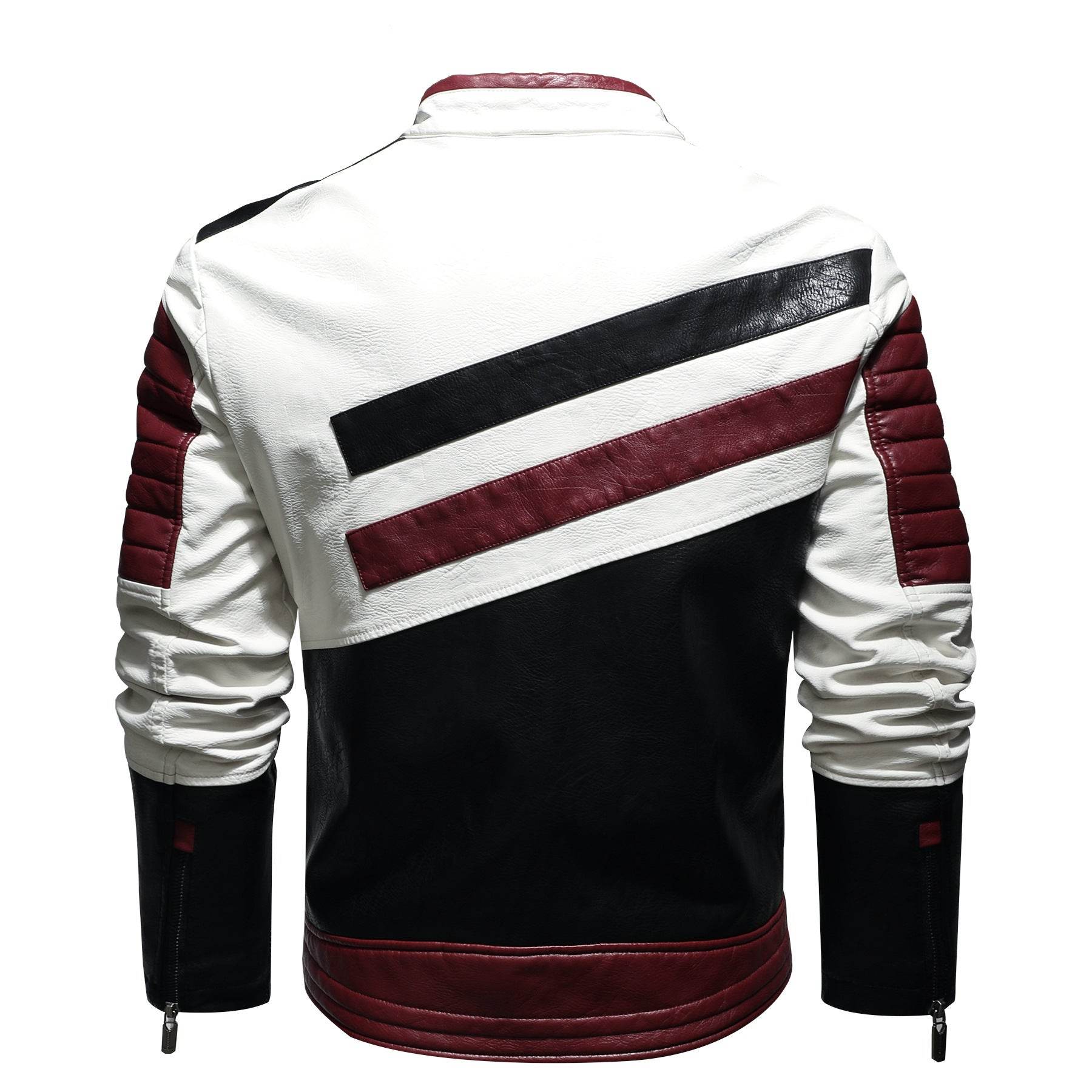 Mens Leather Jackets Motorcycle Stand Collar - Mubimart