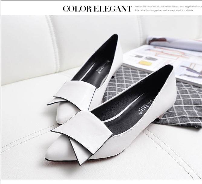 Pointed Single Shoes Female Low Heel Flat Bottom With Shallow Mouth Thick With Boat Shoes Scoop Shoes - Mubimart