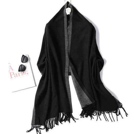 New Winter Scarf For Women Fashion Striped Cashmere Shawls - Mubimart