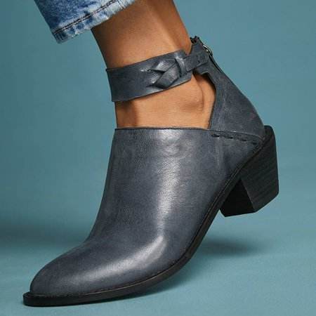 Women Plus Size Chunky Heel Booties Daily Zipper Boots - Mubimart