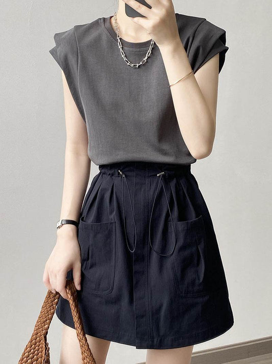 Drawstring Elastic Waist Skirt Large Workwear With Pocket Skirt - Mubimart