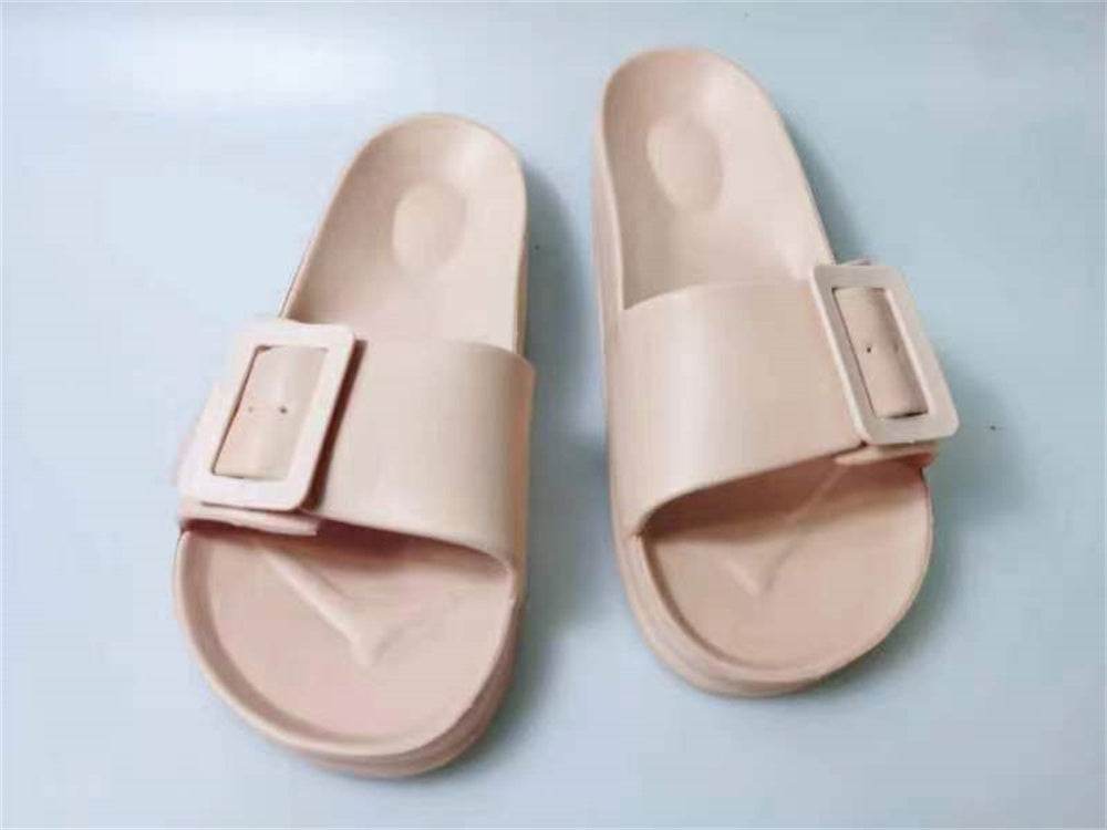 Solid Buckle Home Slippers Summer Non-slip Floor Bathroom Slipper Women Garden House Shoes - Mubimart
