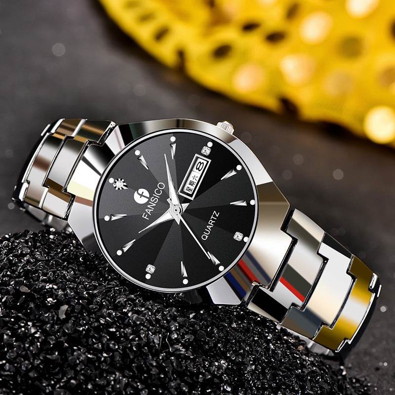Fansico Fan Poem New Tungsten Mens Watch Dual Calendar Table 1192 Non Mechanical Watches - Mubimart