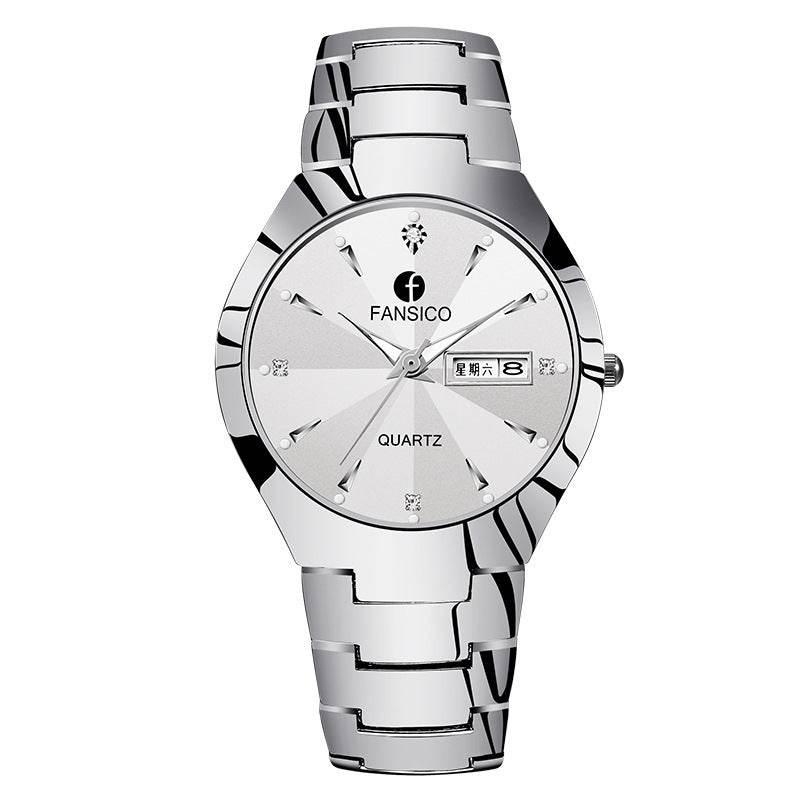 Fansico Fan Poem New Tungsten Mens Watch Dual Calendar Table 1192 Non Mechanical Watches - Mubimart