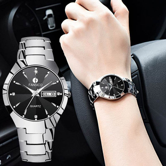 Fansico Fan Poem New Tungsten Mens Watch Dual Calendar Table 1192 Non Mechanical Watches - Mubimart
