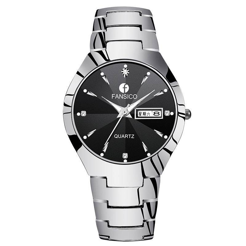 Fansico Fan Poem New Tungsten Mens Watch Dual Calendar Table 1192 Non Mechanical Watches - Mubimart