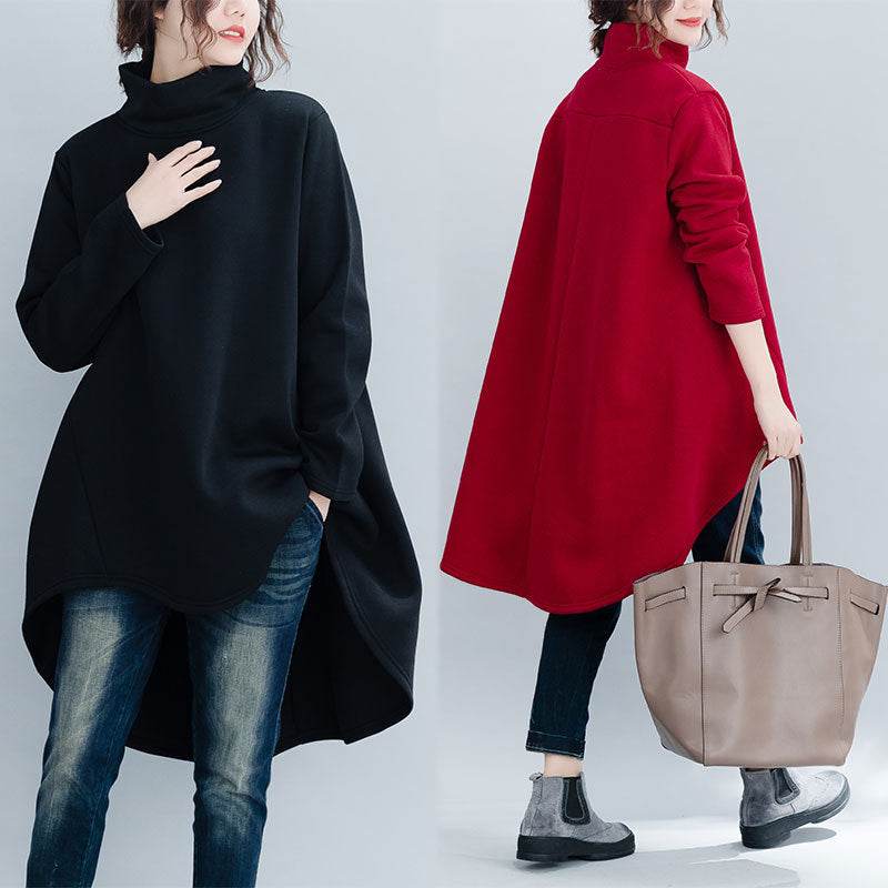 Large size turtleneck bottoming shirt women's long irregular sweater dress - Mubimart