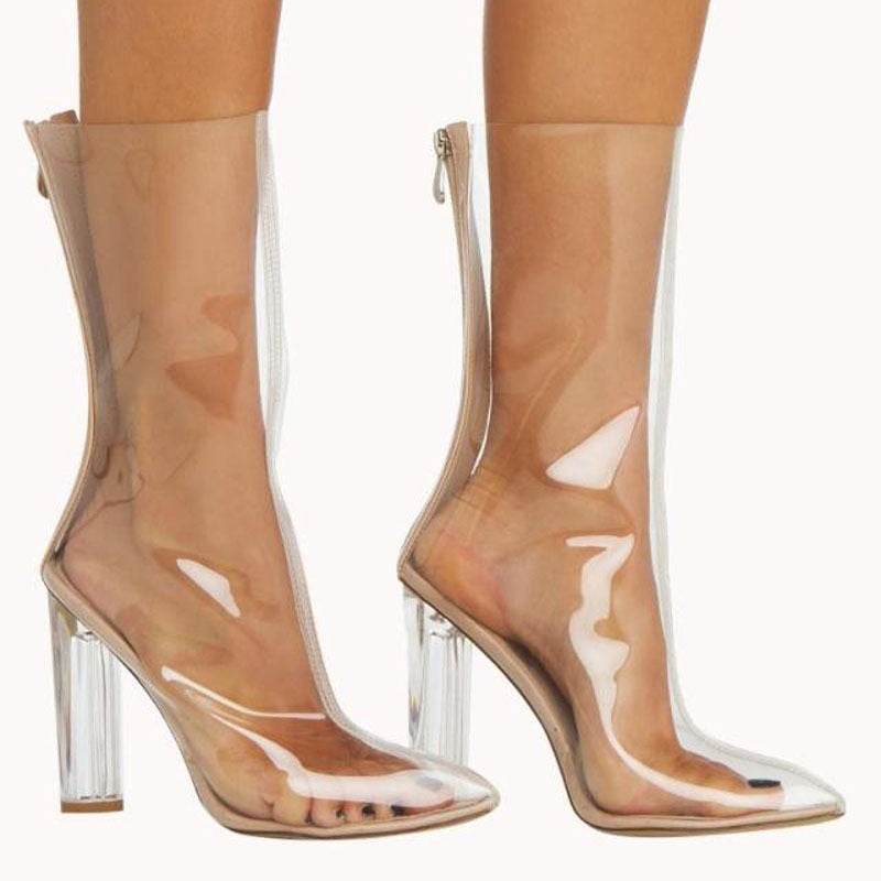 Crystal Thick Heel Mid-calf Personalized Women's Boots - Mubimart