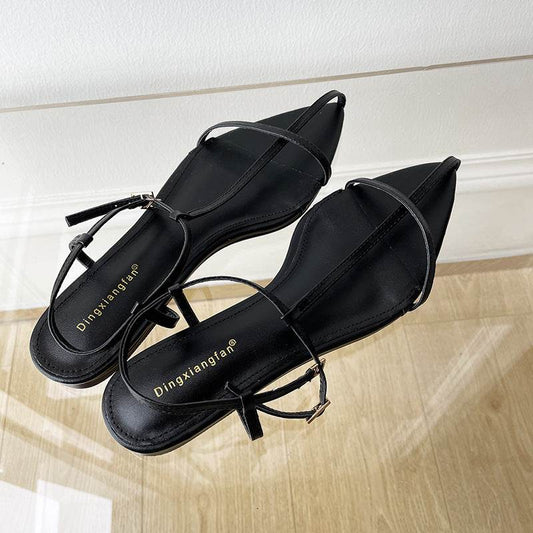 Everyday Simple Temperament Pointed Toe Flat Sandals - Mubimart