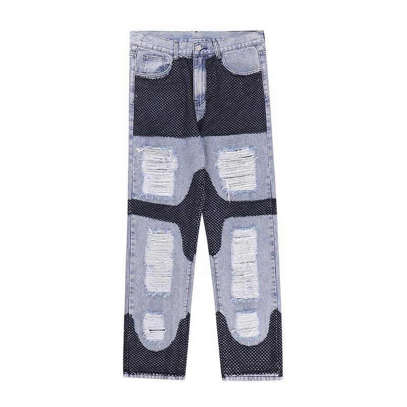 Mens Loose-fitting Casual Frayed Decorative Jeans - Mubimart