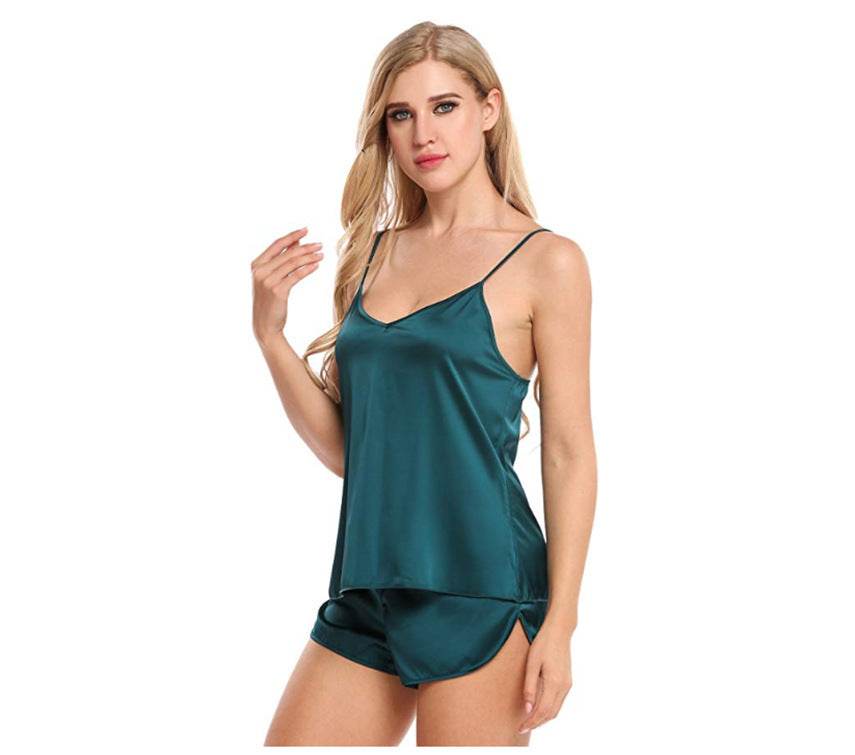 Satin pajama suit with suspenders - Mubimart