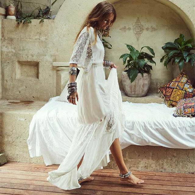 Women Crochet Beach Knitted Beach Cover Up Dress Tunic Long - Mubimart