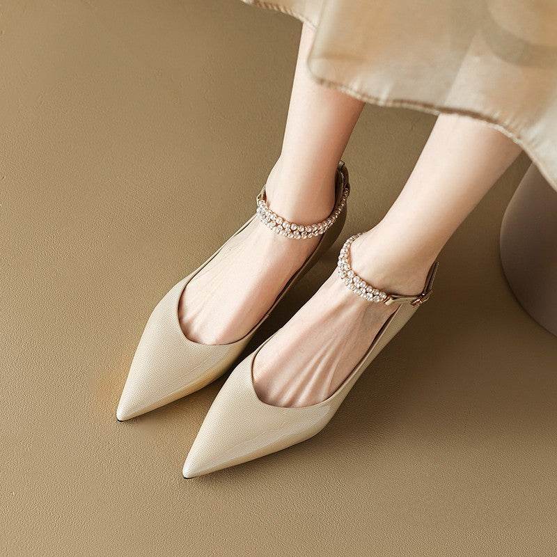 OL Temperament Peplum Pointed Fine Heel Work Shoes - Mubimart