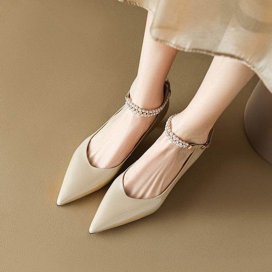 OL Temperament Peplum Pointed Fine Heel Work Shoes - Mubimart