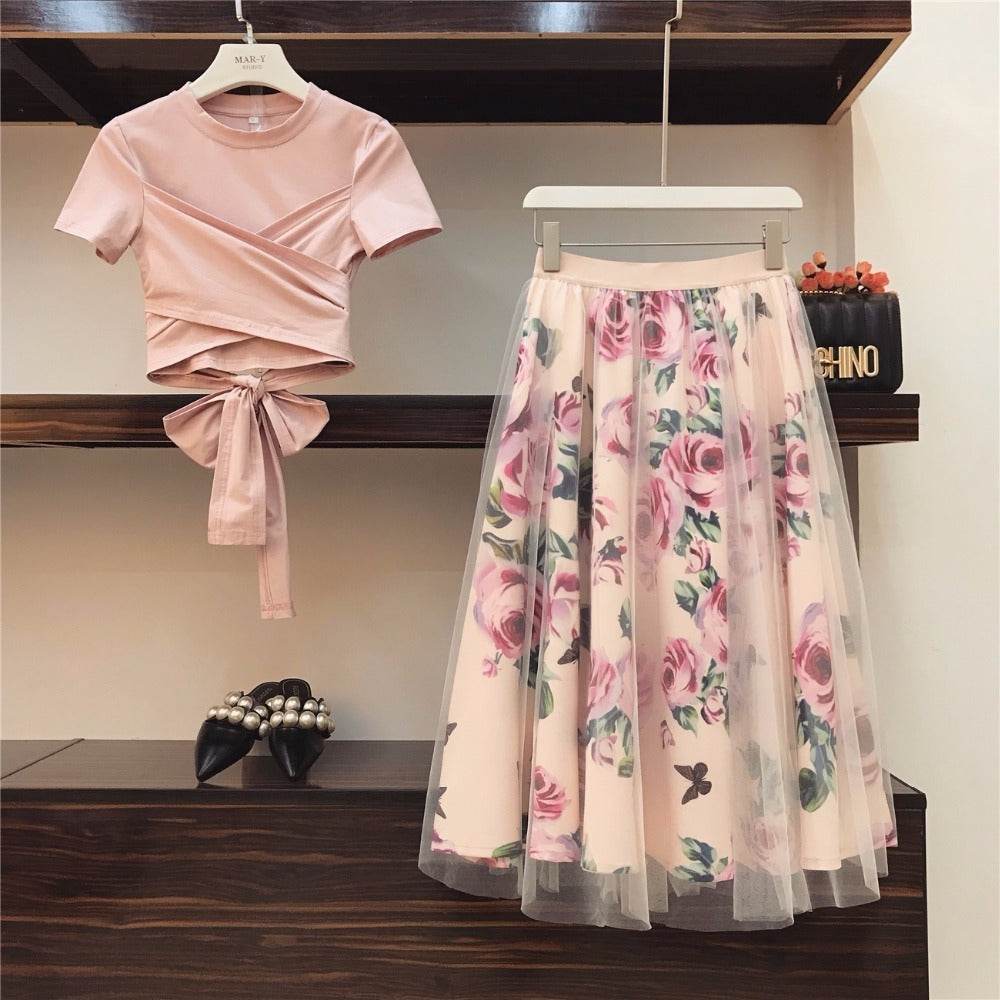 Comelsexy Women Elegant Irregular Bowknot Pink Crop Tops T - Mubimart