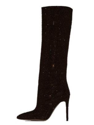 Women's Fashion Pointed Toe Stiletto Rhinestone Tall Boots - Mubimart