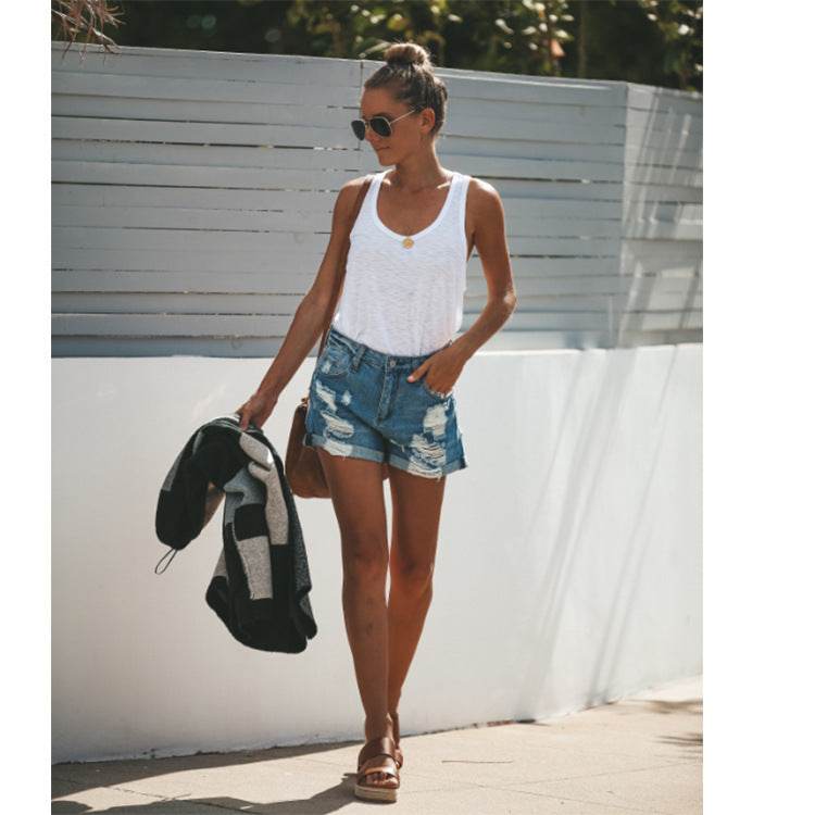 Women denim shorts ripped - Mubimart