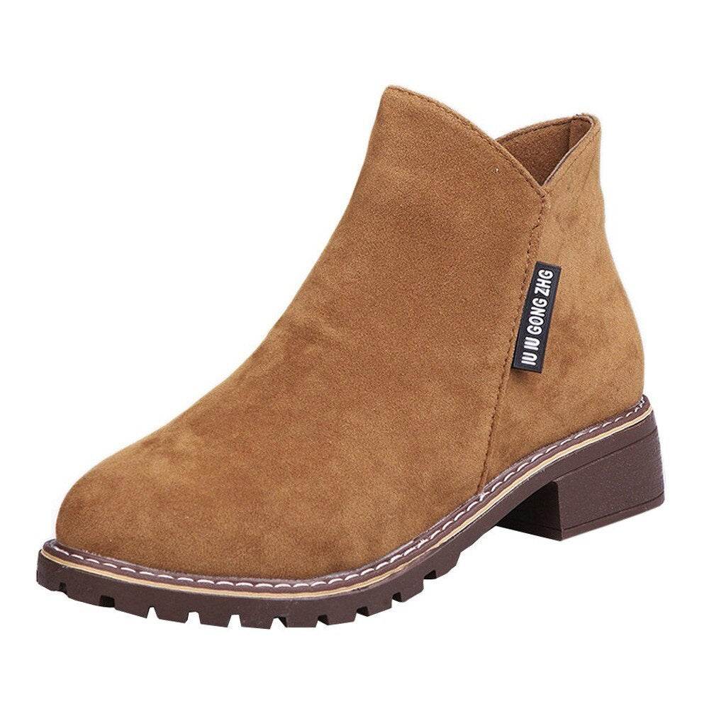 Frosted Martin Boots Low Heel Booties - Mubimart