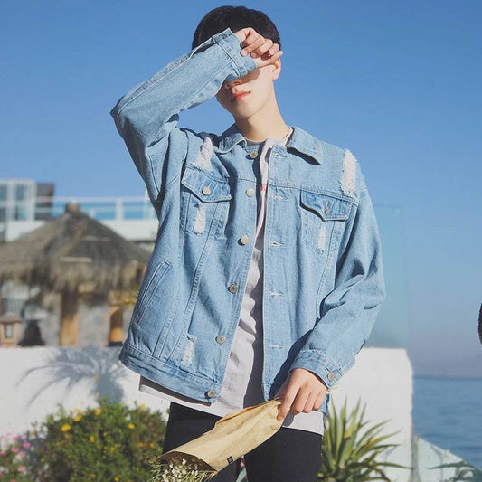 Aberdeen art men's denim jacket spring new spring spring Jacket Mens leisure Korean Students - Mubimart