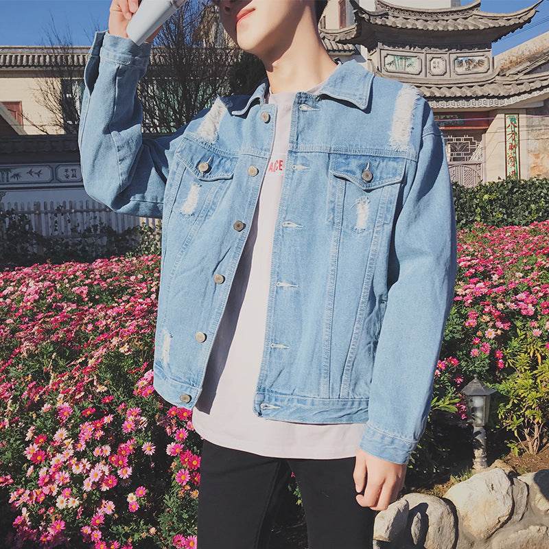 Aberdeen art men's denim jacket spring new spring spring Jacket Mens leisure Korean Students - Mubimart