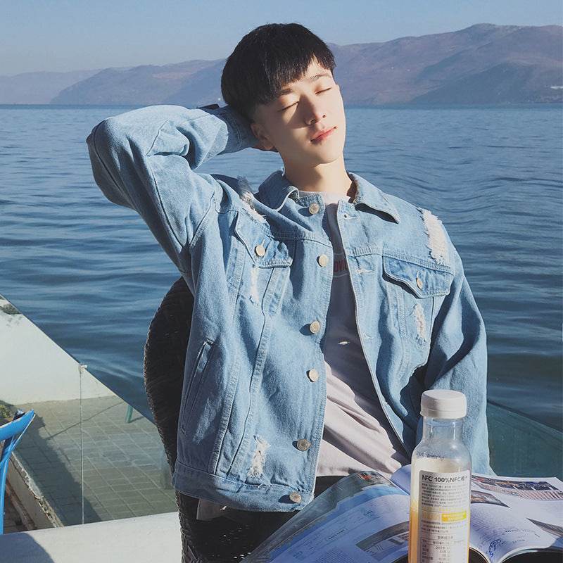 Aberdeen art men's denim jacket spring new spring spring Jacket Mens leisure Korean Students - Mubimart