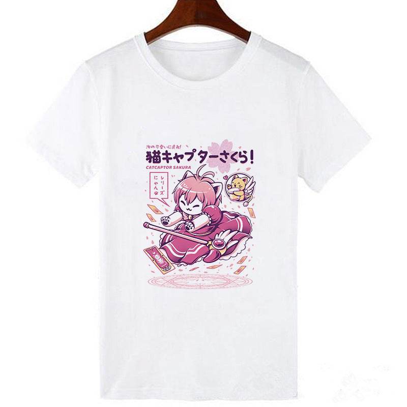 Horro Skull and Cat Femal Tshirt Top Tees kawai T-shirt - Mubimart