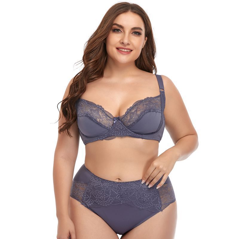 Plus Size Underwire Lace Trim Lingerie - Mubimart -  